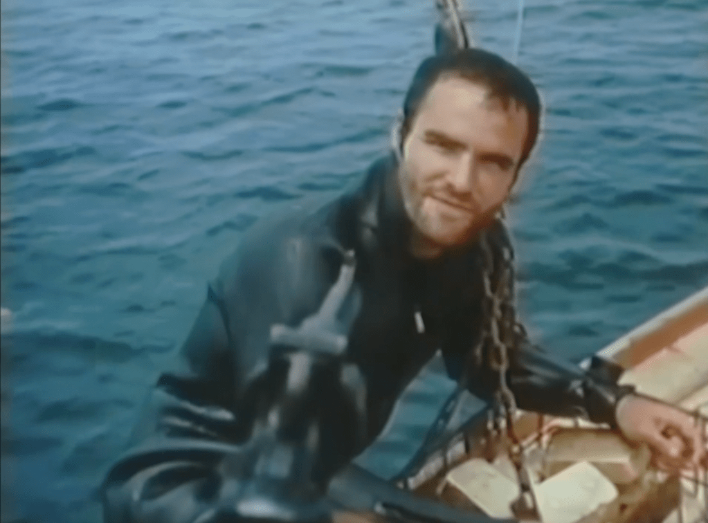 Burt Reynolds held at gunpoint in Sam Fuller's "Shark!" (1969)